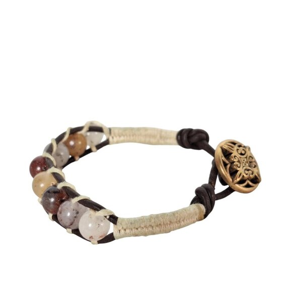 Vintage Boho Chic Glass Bead Leather Bracelet - Picture 3 of 8